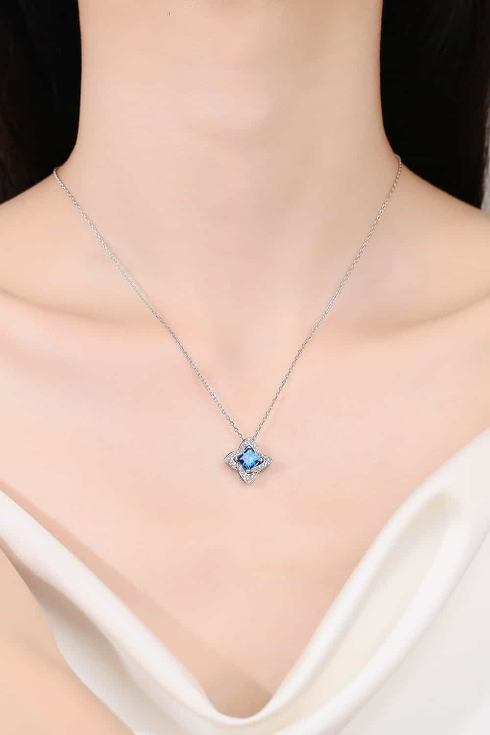 1 Carat Moissanite Blue Floral Pendant Necklace - Sky Blue- Claude Jewelry Moissanite - Shop claudejewelry.com