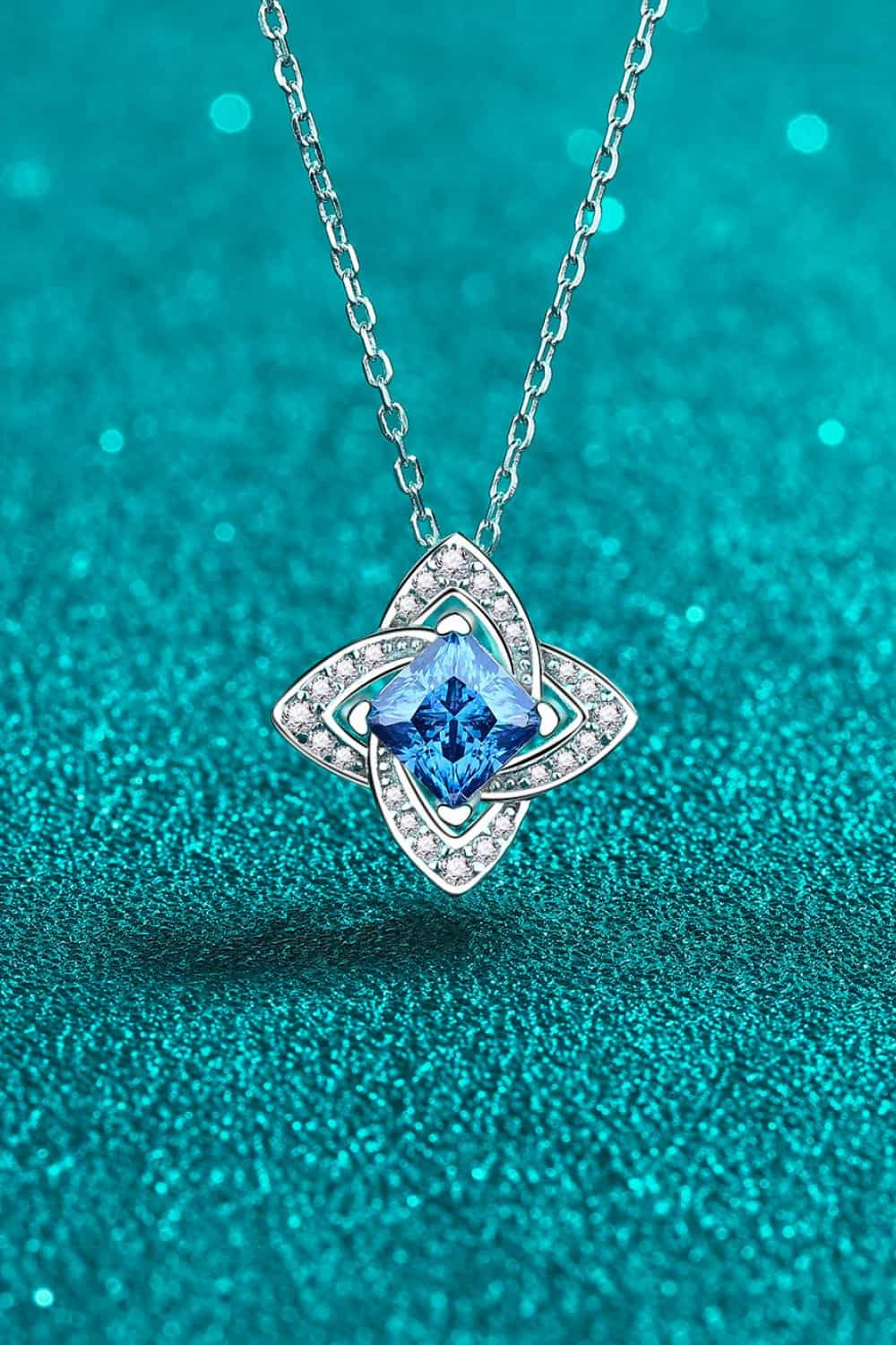 1 Carat Moissanite Blue Floral Pendant Necklace - Sky Blue- Claude Jewelry Moissanite - Shop claudejewelry.com