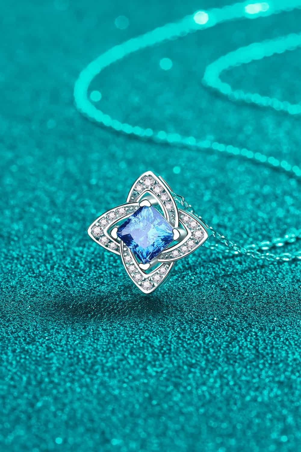 1 Carat Moissanite Blue Floral Pendant Necklace - Sky Blue- Claude Jewelry Moissanite - Shop claudejewelry.com