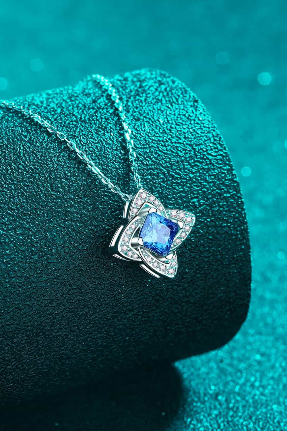 1 Carat Moissanite Blue Floral Pendant Necklace - Sky Blue- Claude Jewelry Moissanite - Shop claudejewelry.com