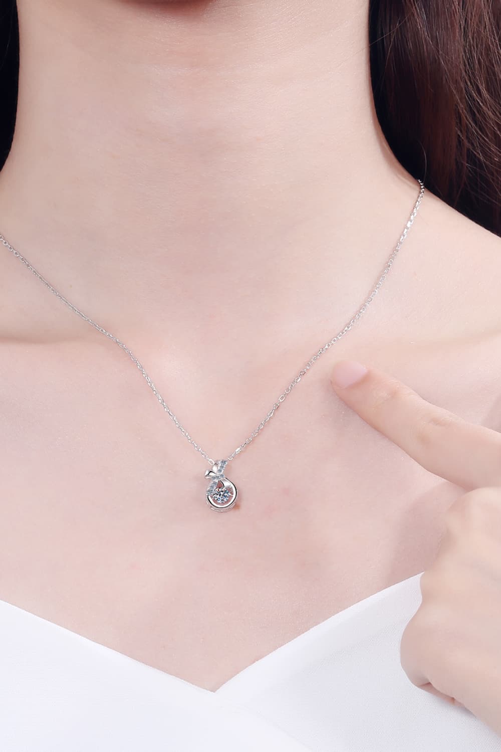 1 Carat Moissanite Bow Drop Pendant Necklace - Rhodium Vermeil- Claude Jewelry Moissanite - Shop claudejewelry.com