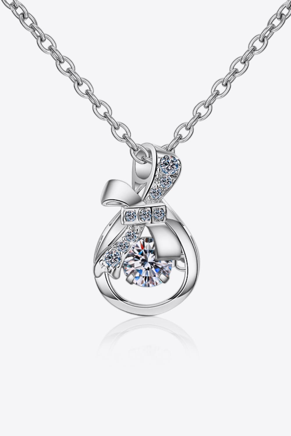 1 Carat Moissanite Bow Drop Pendant Necklace - Rhodium Vermeil- Claude Jewelry Moissanite - Shop claudejewelry.com