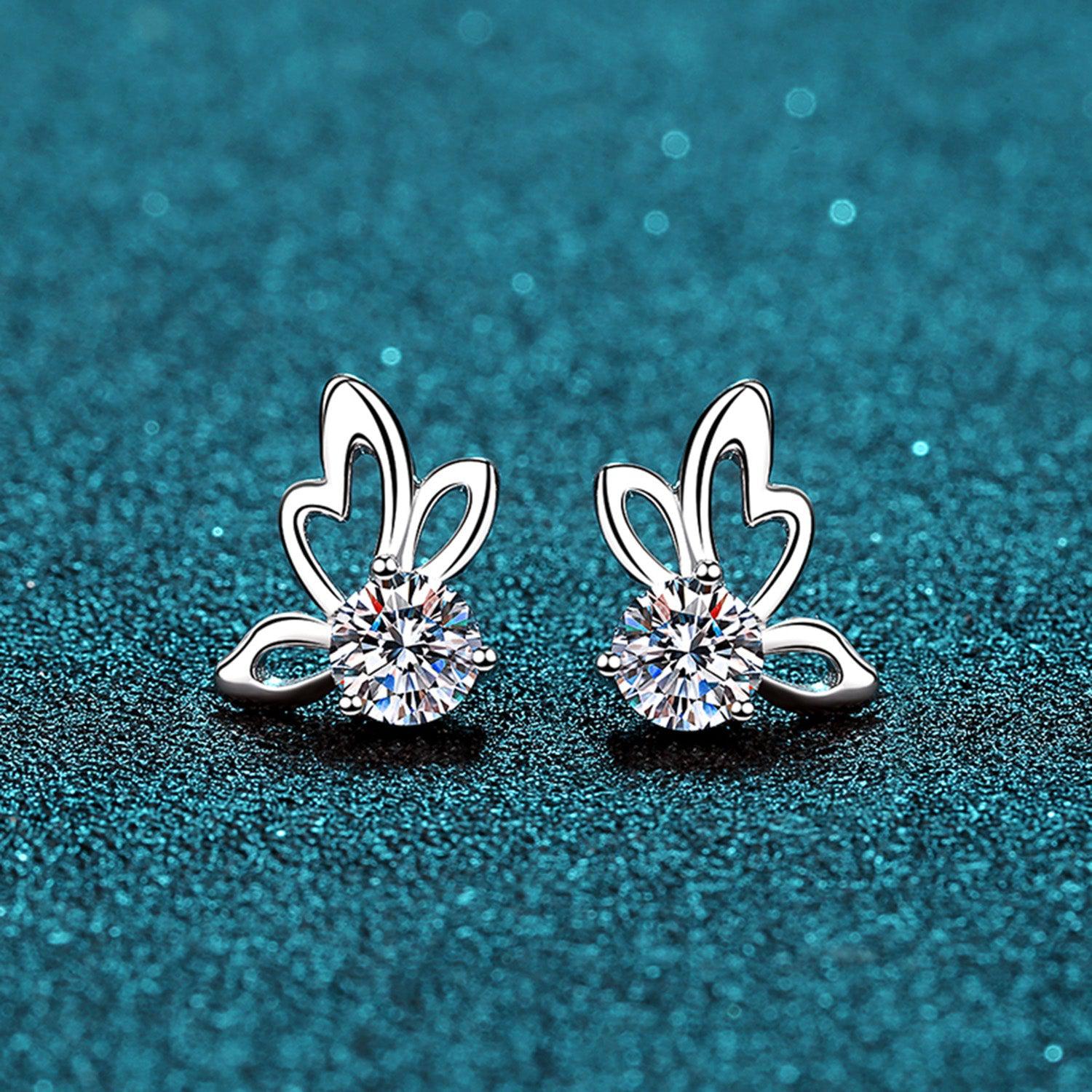 1 Carat Moissanite Butterfly Shape Earrings - 925 Sterling Silver- Claude Jewelry Moissanite - Shop claudejewelry.com