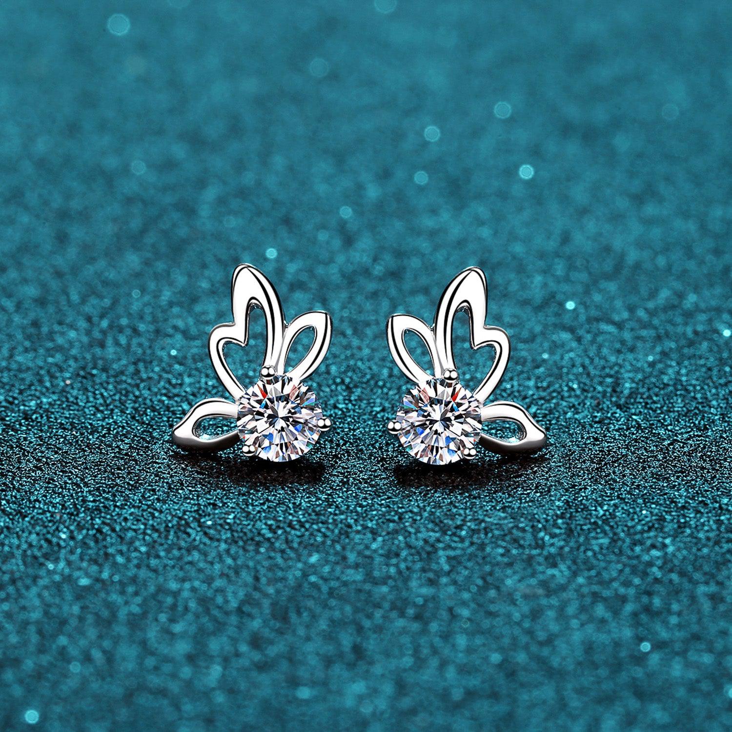 1 Carat Moissanite Butterfly Shape Earrings - 925 Sterling Silver- Claude Jewelry Moissanite - Shop claudejewelry.com