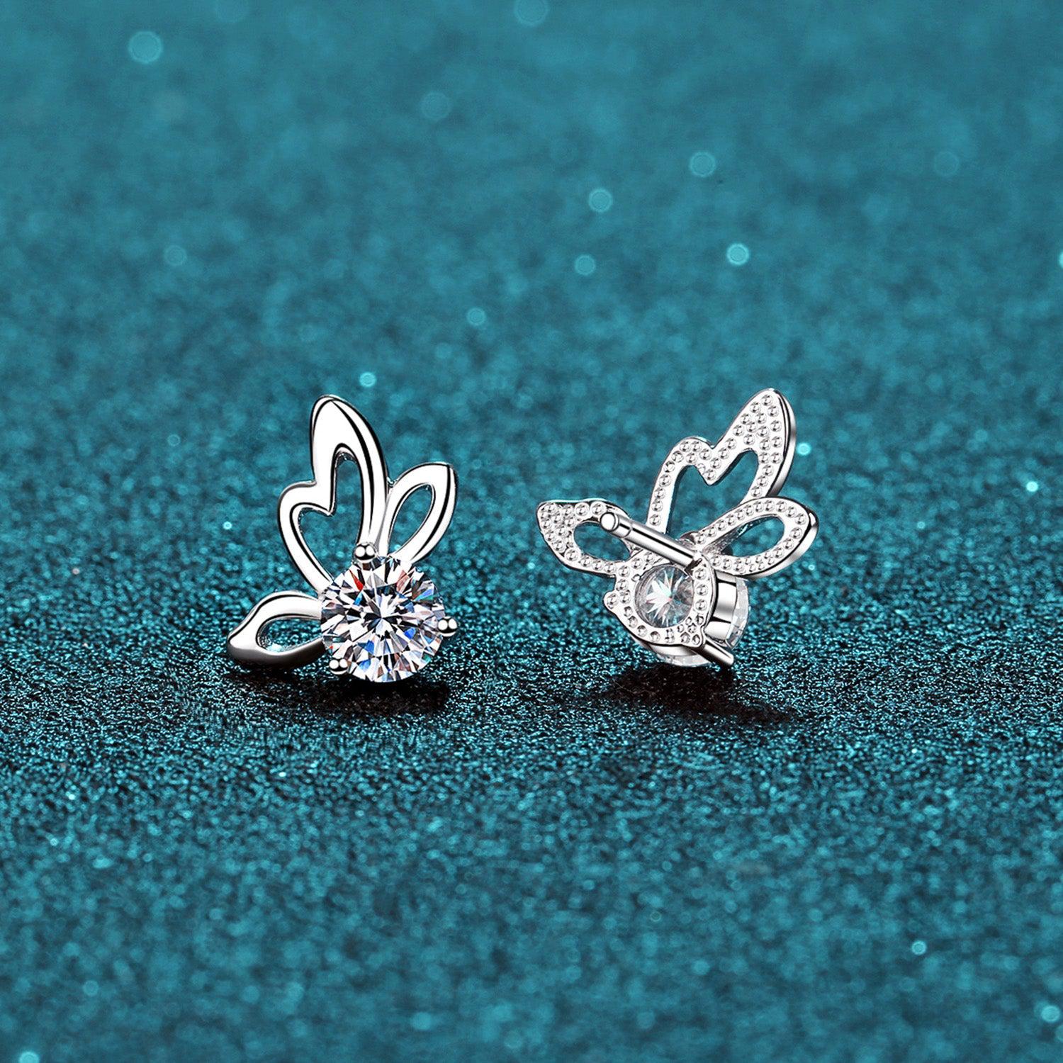 1 Carat Moissanite Butterfly Shape Earrings - 925 Sterling Silver- Claude Jewelry Moissanite - Shop claudejewelry.com