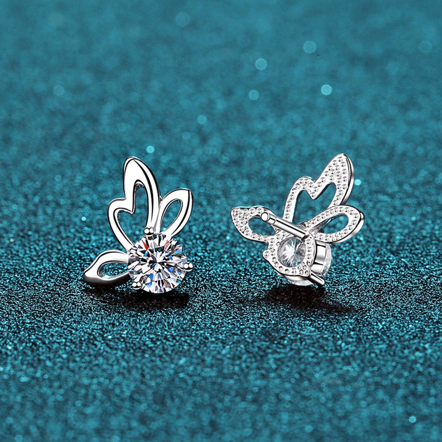 1 Carat Moissanite Butterfly Shape Earrings - 925 Sterling Silver- Claude Jewelry Moissanite - Shop claudejewelry.com