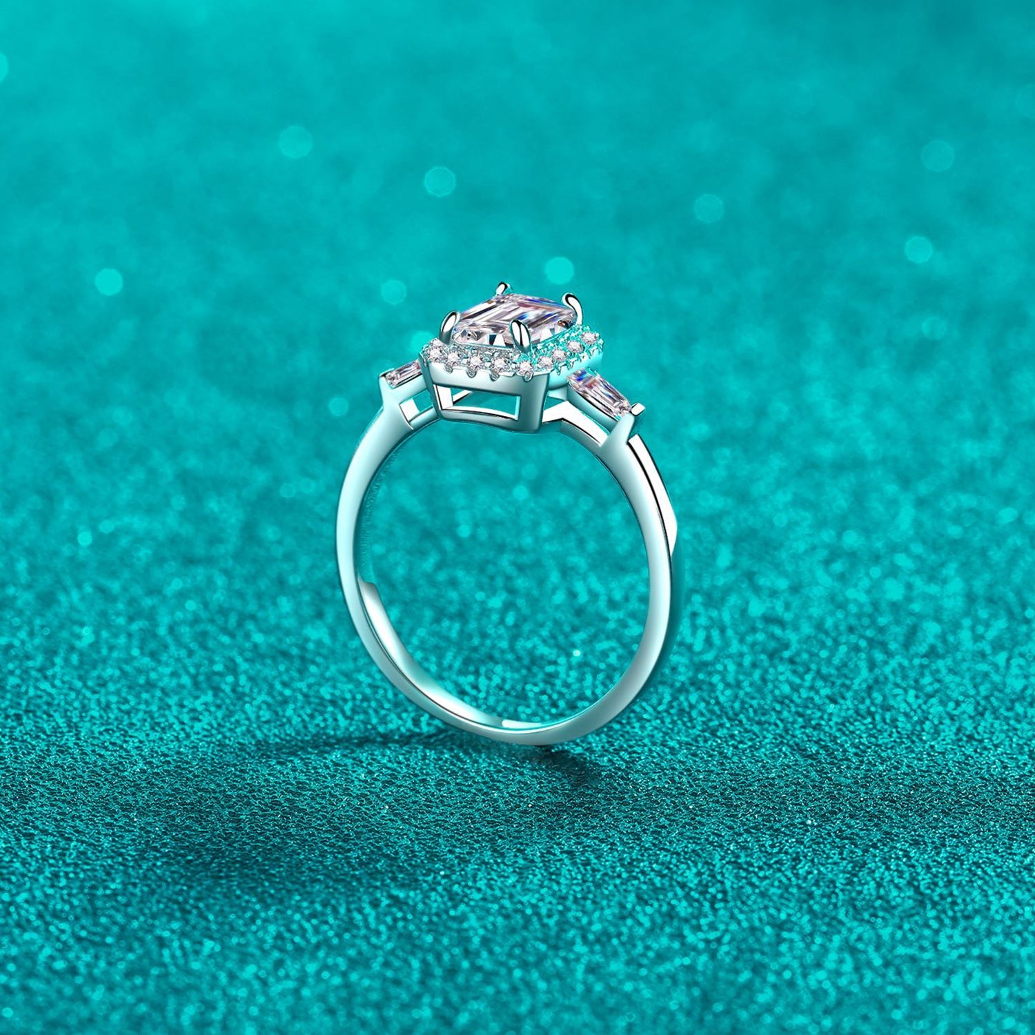 1 Carat Moissanite Rectangle Halo Ring - - Claude Jewelry Moissanite - Shop claudejewelry.com