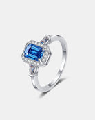 1 Carat Moissanite Rectangle Halo Ring - Royal Blue-4- Claude Jewelry Moissanite - Shop claudejewelry.com