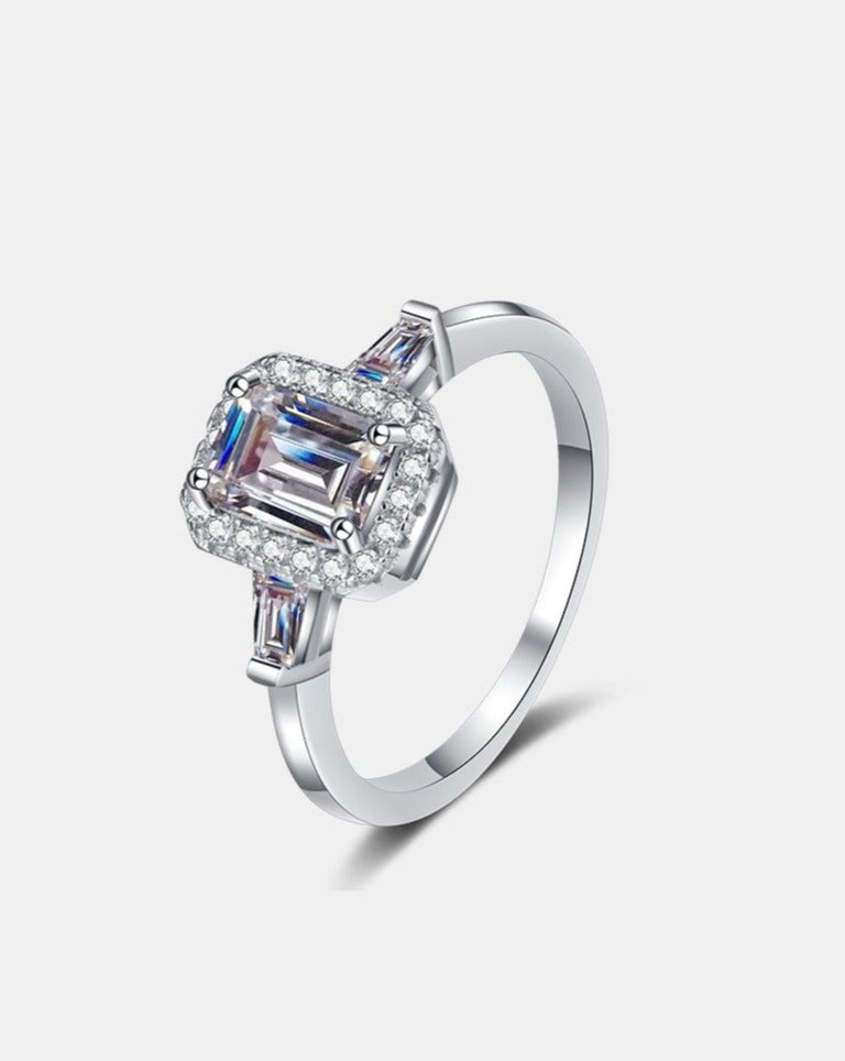 1 Carat Moissanite Rectangle Halo Ring - White-4- Claude Jewelry Moissanite - Shop claudejewelry.com