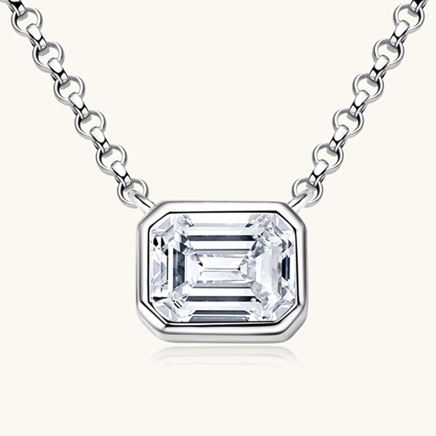 1 Carat Moissanite Rectangle Stone Pendant Necklace - 925 Sterling Silver- Claude Jewelry Moissanite - Shop claudejewelry.com