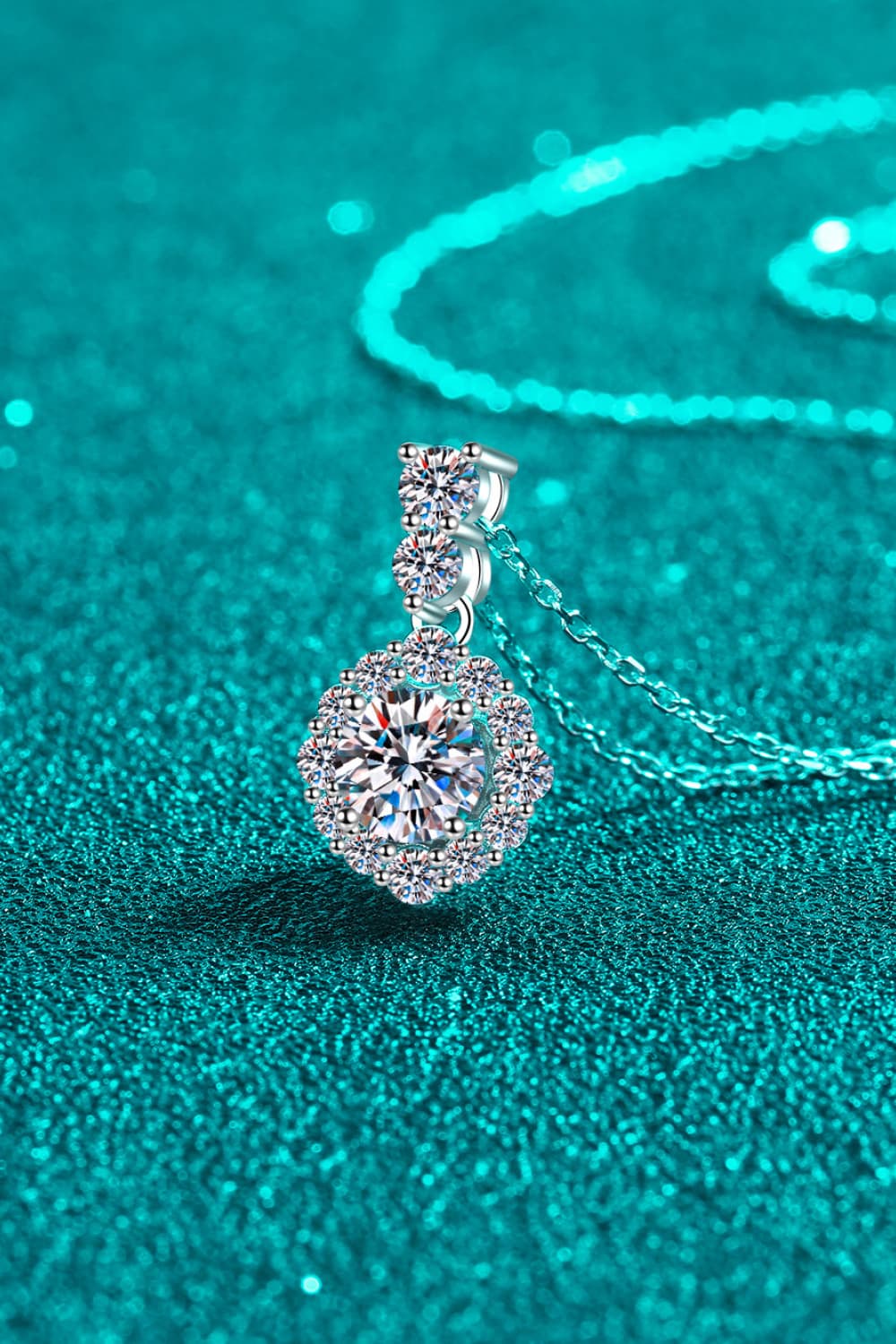 1 Carat Moissanite Shimmering Halo Drop Necklace - Rhodium Vermeil- Claude Jewelry Moissanite - Shop claudejewelry.com