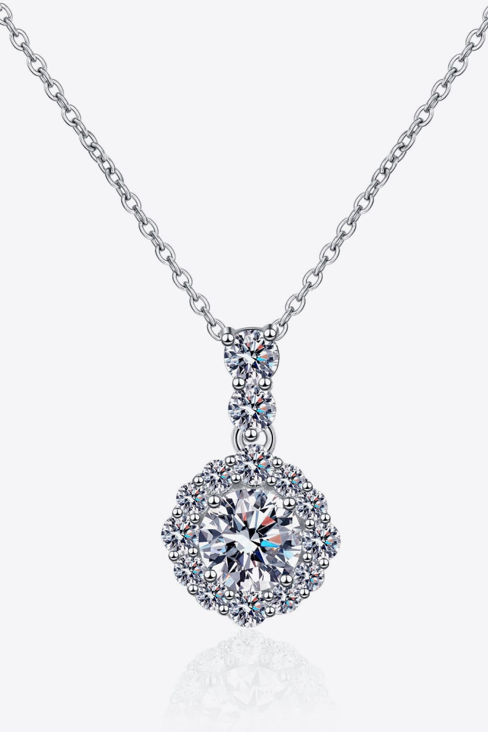 1 Carat Moissanite Shimmering Halo Drop Necklace - Rhodium Vermeil- Claude Jewelry Moissanite - Shop claudejewelry.com