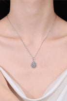 1 Carat Moissanite Teardrop Double Halo Pendant Necklace - Rhodium Vermeil- Claude Jewelry Moissanite - Shop claudejewelry.com