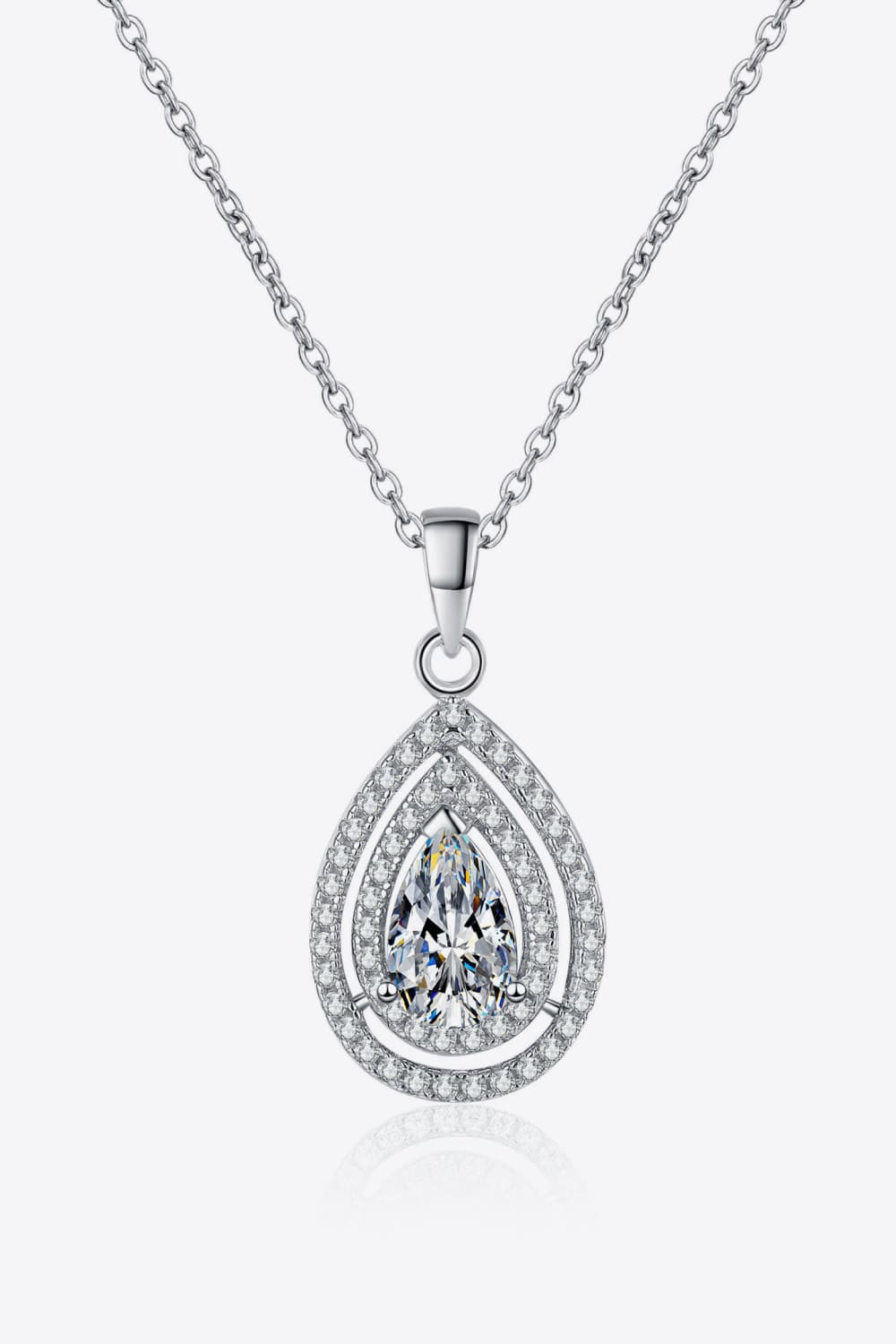 1 Carat Moissanite Teardrop Double Halo Pendant Necklace - Rhodium Vermeil- Claude Jewelry Moissanite - Shop claudejewelry.com