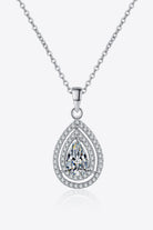 1 Carat Moissanite Teardrop Double Halo Pendant Necklace - Rhodium Vermeil- Claude Jewelry Moissanite - Shop claudejewelry.com