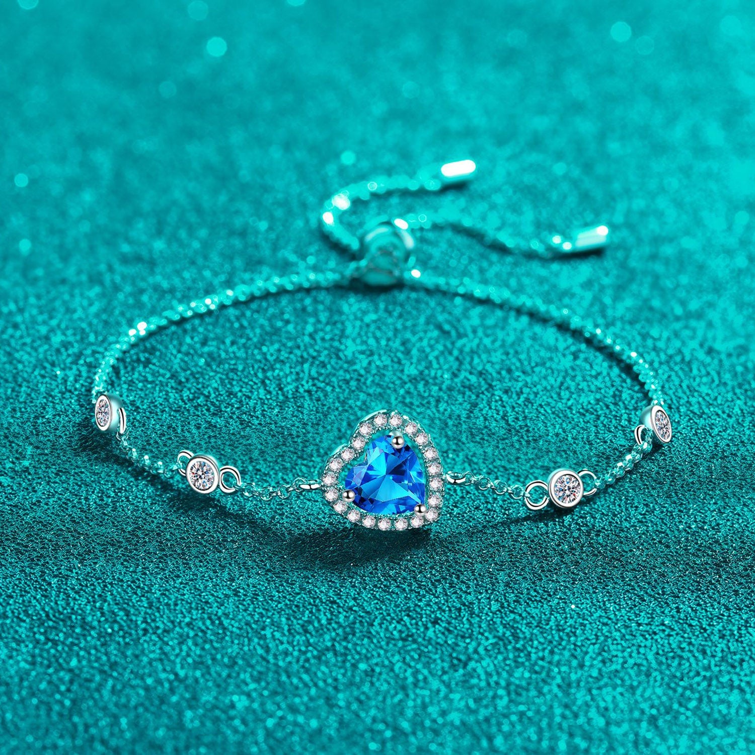 1 Ct Bright Blue Heart Moissanite Bracelet - Ultra Marine- Claude Jewelry Moissanite - Shop claudejewelry.com