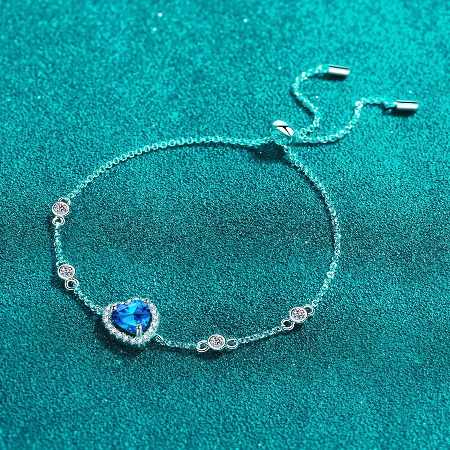 1 Ct Bright Blue Heart Moissanite Bracelet - Ultra Marine- Claude Jewelry Moissanite - Shop claudejewelry.com