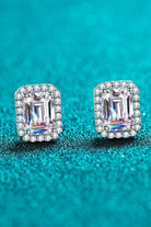 1 Ct Emerald Cut Moissanite Halo Stud Earrings - Rhodium Vermeil- Claude Jewelry Moissanite - Shop claudejewelry.com