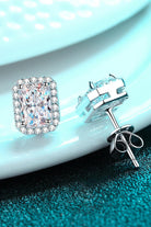 1 Ct Emerald Cut Moissanite Halo Stud Earrings - Rhodium Vermeil- Claude Jewelry Moissanite - Shop claudejewelry.com