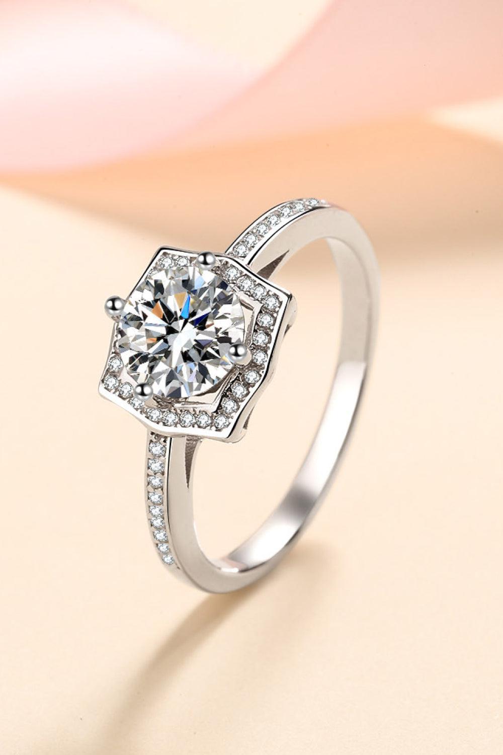 1 Ct Geometric Moissanite Pave Ring - - Claude Jewelry Moissanite - Shop claudejewelry.com