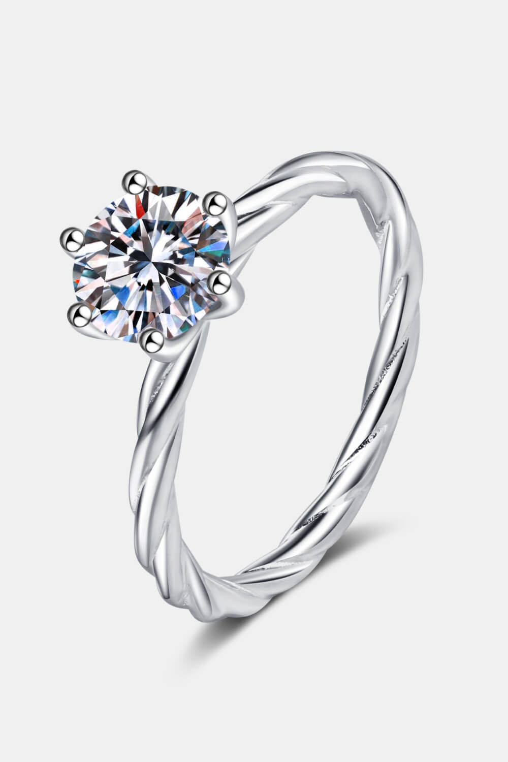 1 Ct Moissanite 6-Prong Twisted Band Ring - Rhodium Vermeil-5- Claude Jewelry Moissanite - Shop claudejewelry.com