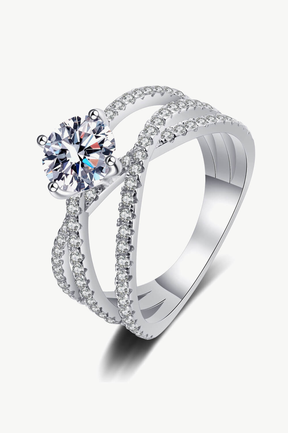 1 Ct Moissanite Crisscross Layered Ring - Rhodium Vermeil-4- Claude Jewelry Moissanite - Shop claudejewelry.com