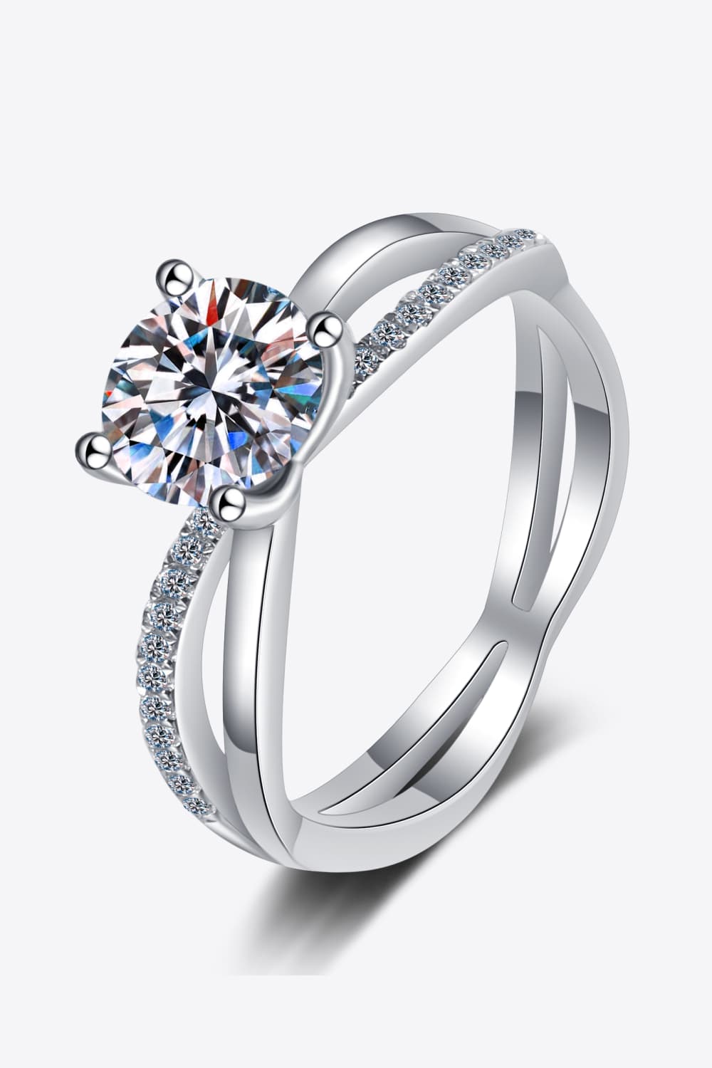 1 Ct Moissanite Crisscross Split Shank Ring - Rhodium Vermeil-4- Claude Jewelry Moissanite - Shop claudejewelry.com