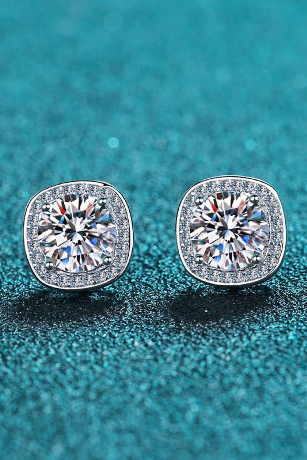 1 Ct Moissanite Cushion Halo Stud Earrings - Rhodium Vermeil- Claude Jewelry Moissanite - Shop claudejewelry.com