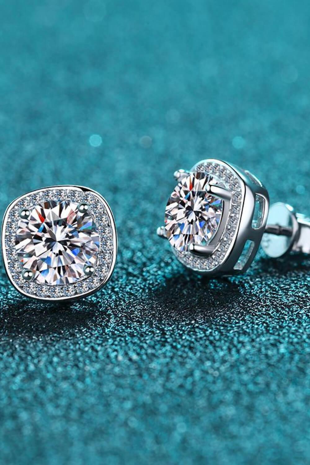 1 Ct Moissanite Cushion Halo Stud Earrings - Rhodium Vermeil- Claude Jewelry Moissanite - Shop claudejewelry.com