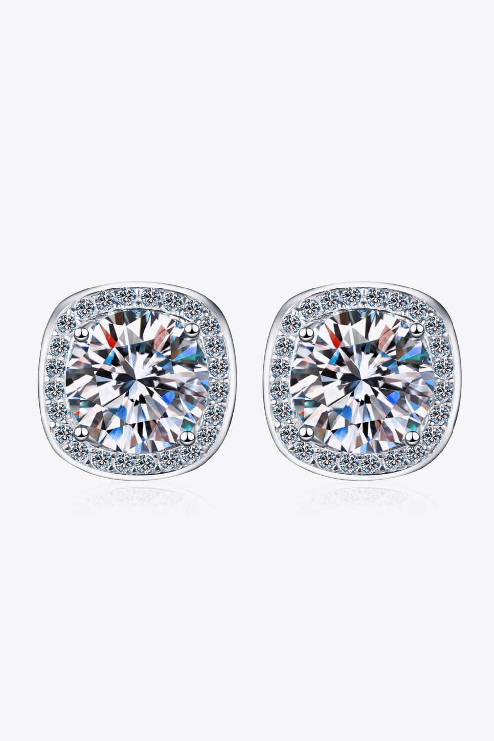 1 Ct Moissanite Cushion Halo Stud Earrings - Rhodium Vermeil- Claude Jewelry Moissanite - Shop claudejewelry.com