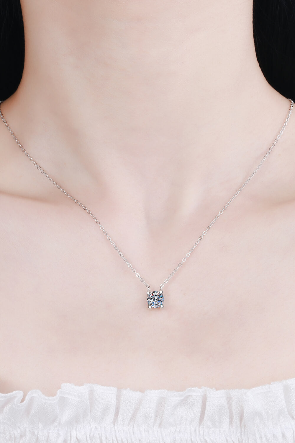 1 Ct Moissanite Delicate Chain Necklace - Rhodium Vermeil- Claude Jewelry Moissanite - Shop claudejewelry.com