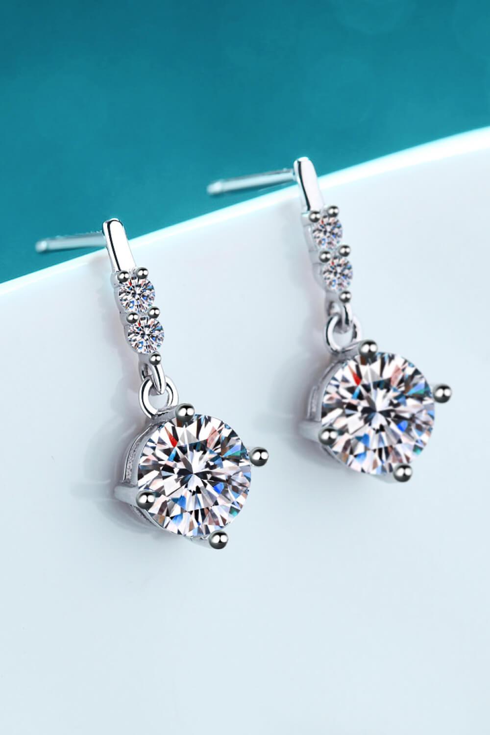 1 Ct Moissanite Drop Earrings - Rhodium Vermeil- Claude Jewelry Moissanite - Shop claudejewelry.com