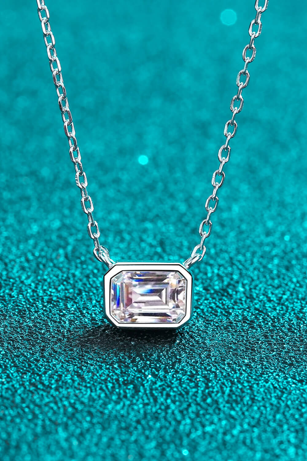 1 Ct Moissanite Emerald Cut Pendant Necklace - Rhodium Vermeil- Claude Jewelry Moissanite - Shop claudejewelry.com