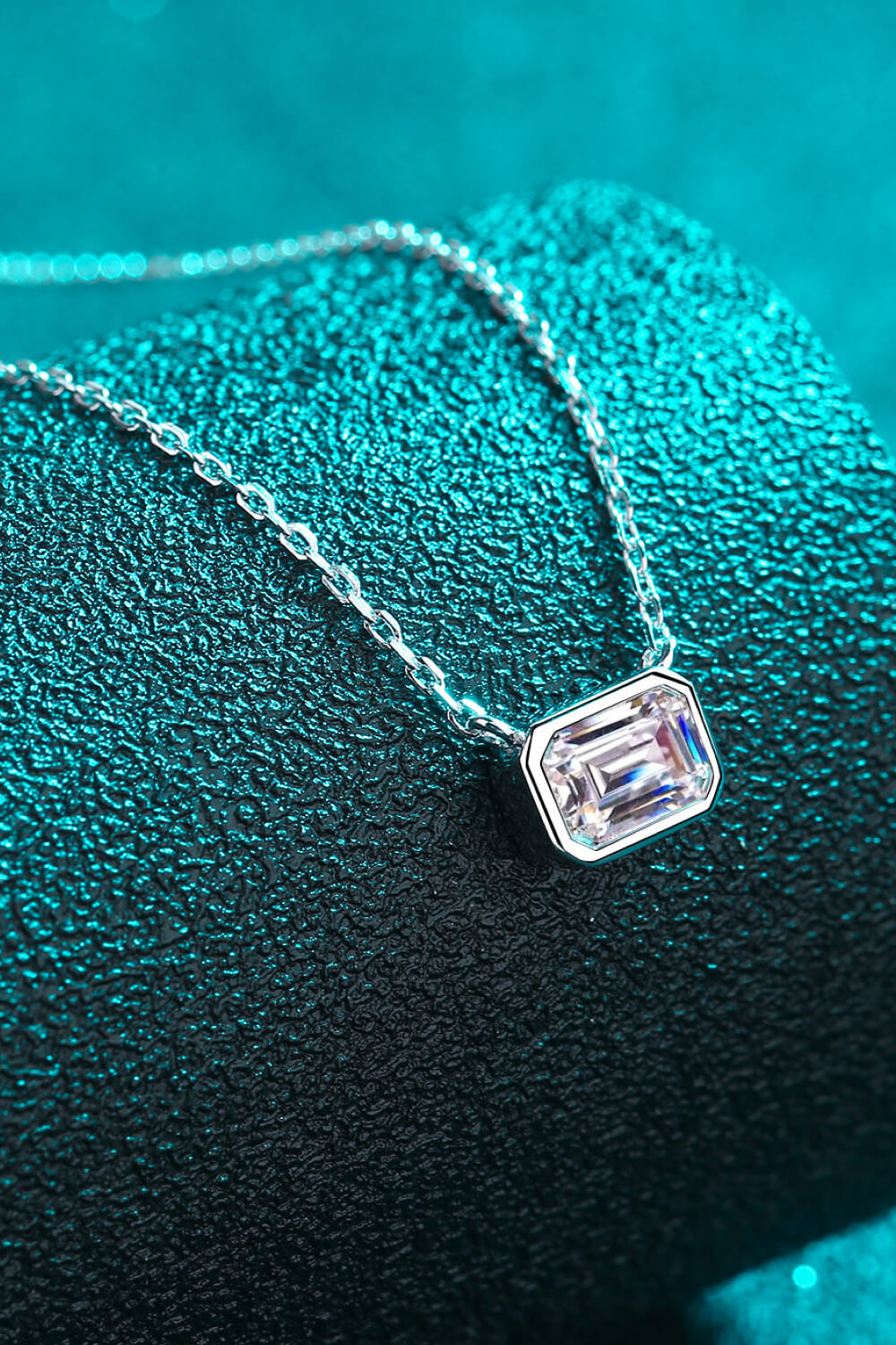 1 Ct Moissanite Emerald Cut Pendant Necklace - Rhodium Vermeil- Claude Jewelry Moissanite - Shop claudejewelry.com