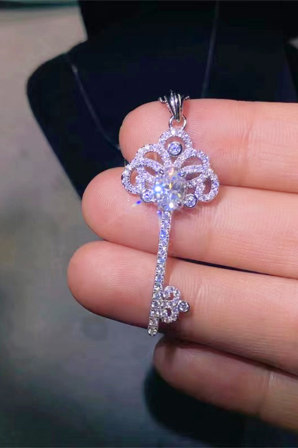 1 Ct Moissanite Frosted Key Pendant Necklace - Platinum Vermeil- Claude Jewelry Moissanite - Shop claudejewelry.com