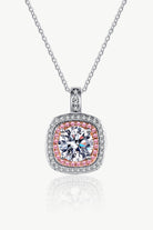 1 Ct Moissanite Geometric Pink Halo Pendant Necklace - Rhodium Vermeil/Pink- Claude Jewelry Moissanite - Shop claudejewelry.com