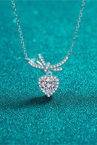 1 Ct Moissanite Heart & Bow Pendant Necklace - Rhodium Vermeil- Claude Jewelry Moissanite - Shop claudejewelry.com