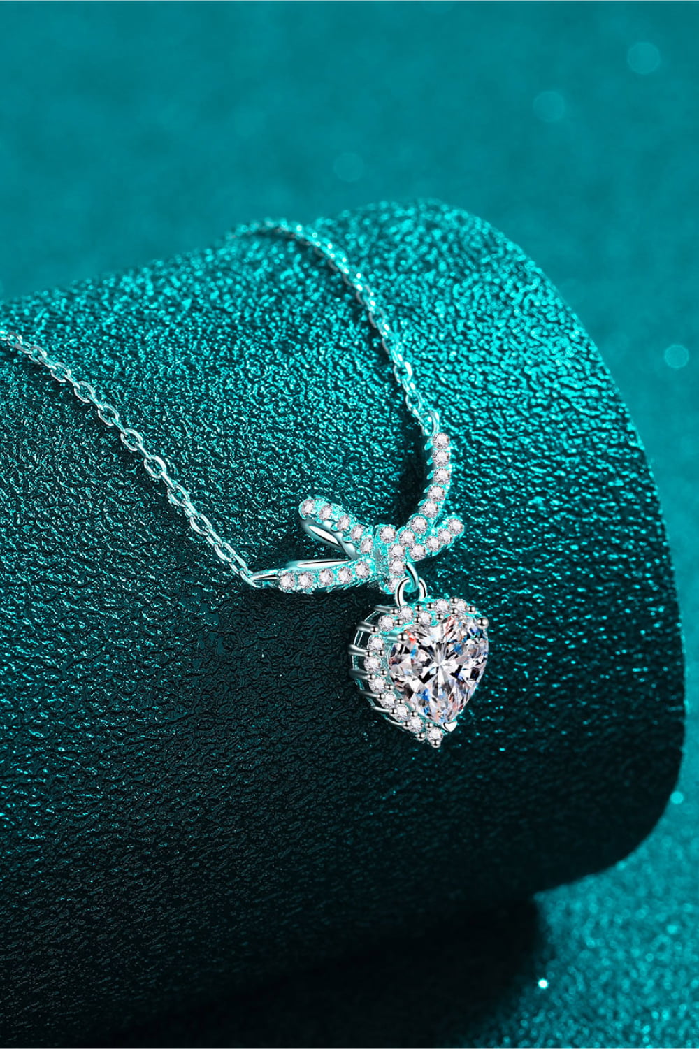 1 Ct Moissanite Heart & Bow Pendant Necklace - Rhodium Vermeil- Claude Jewelry Moissanite - Shop claudejewelry.com