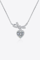 1 Ct Moissanite Heart & Bow Pendant Necklace - Rhodium Vermeil- Claude Jewelry Moissanite - Shop claudejewelry.com