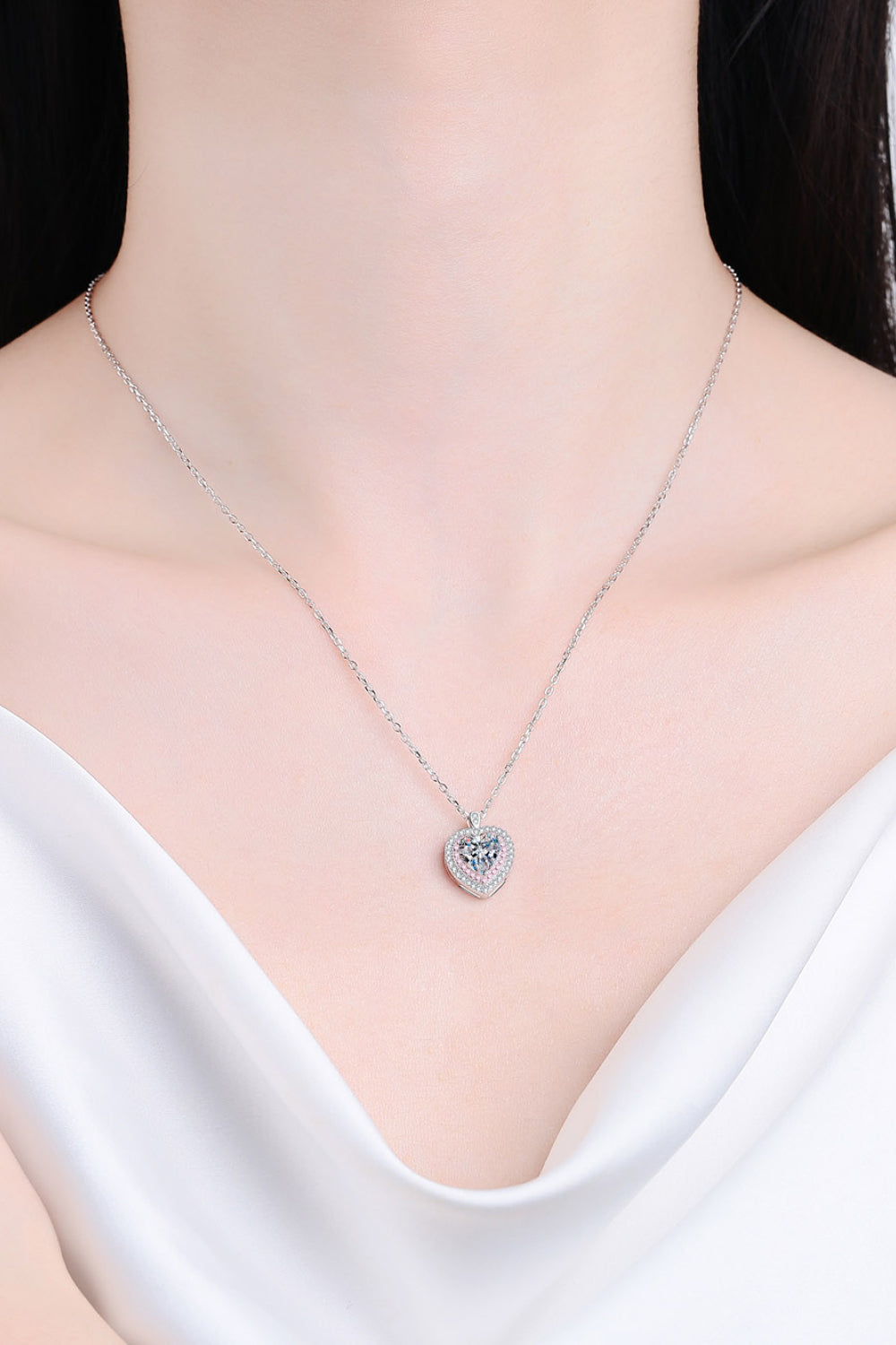 1 Ct Moissanite Heart Pink Halo Pendant Necklace - Rhodium Vermeil- Claude Jewelry Moissanite - Shop claudejewelry.com