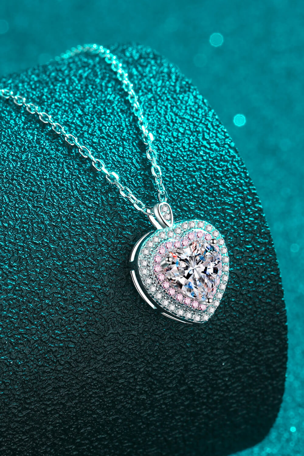 1 Ct Moissanite Heart Pink Halo Pendant Necklace - Rhodium Vermeil- Claude Jewelry Moissanite - Shop claudejewelry.com