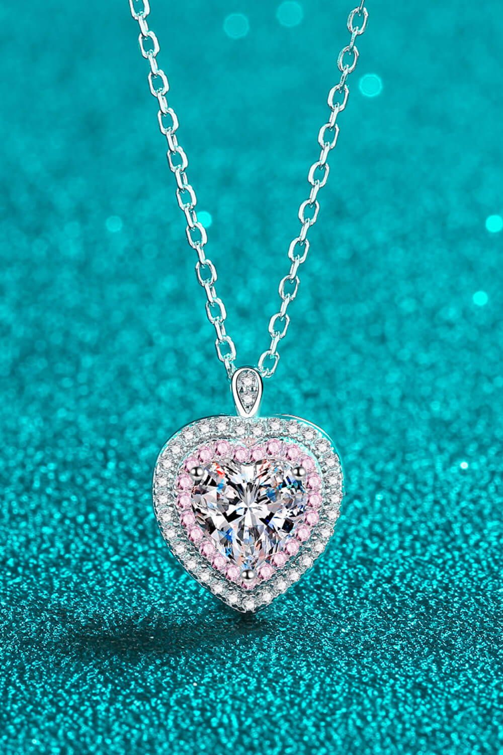 1 Ct Moissanite Heart Pink Halo Pendant Necklace - Rhodium Vermeil- Claude Jewelry Moissanite - Shop claudejewelry.com