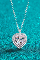 1 Ct Moissanite Heart Pink Halo Pendant Necklace - Rhodium Vermeil- Claude Jewelry Moissanite - Shop claudejewelry.com