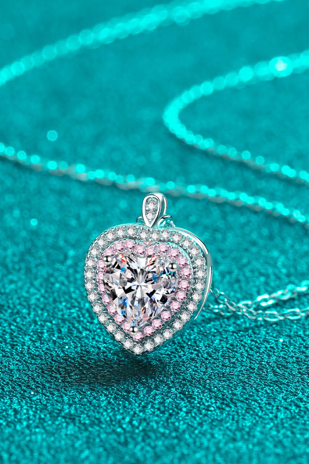 1 Ct Moissanite Heart Pink Halo Pendant Necklace - Rhodium Vermeil- Claude Jewelry Moissanite - Shop claudejewelry.com