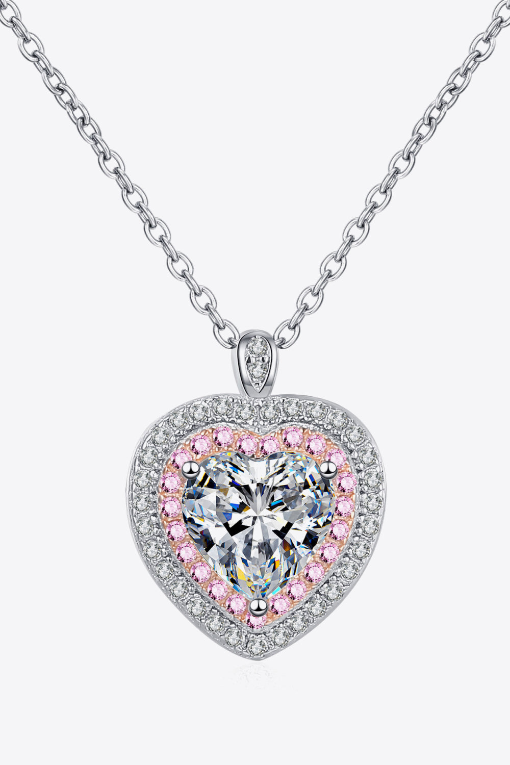 1 Ct Moissanite Heart Pink Halo Pendant Necklace - Rhodium Vermeil- Claude Jewelry Moissanite - Shop claudejewelry.com