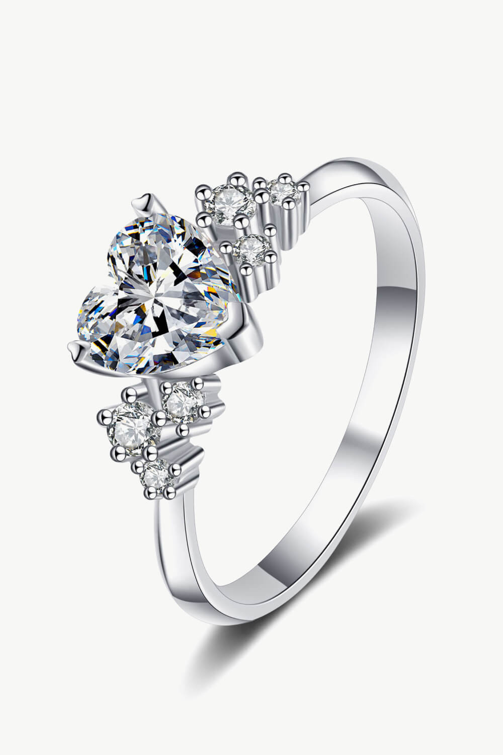 1 Ct Moissanite Heart Ring - Rhodium Vermeil-4- Claude Jewelry Moissanite - Shop claudejewelry.com