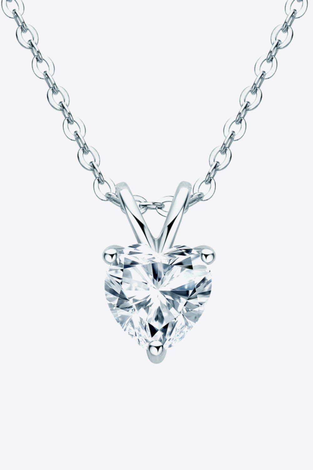 1 Ct Moissanite Heart-Shaped 3 Prong Pendant Necklace - Platinum Vermeil- Claude Jewelry Moissanite - Shop claudejewelry.com