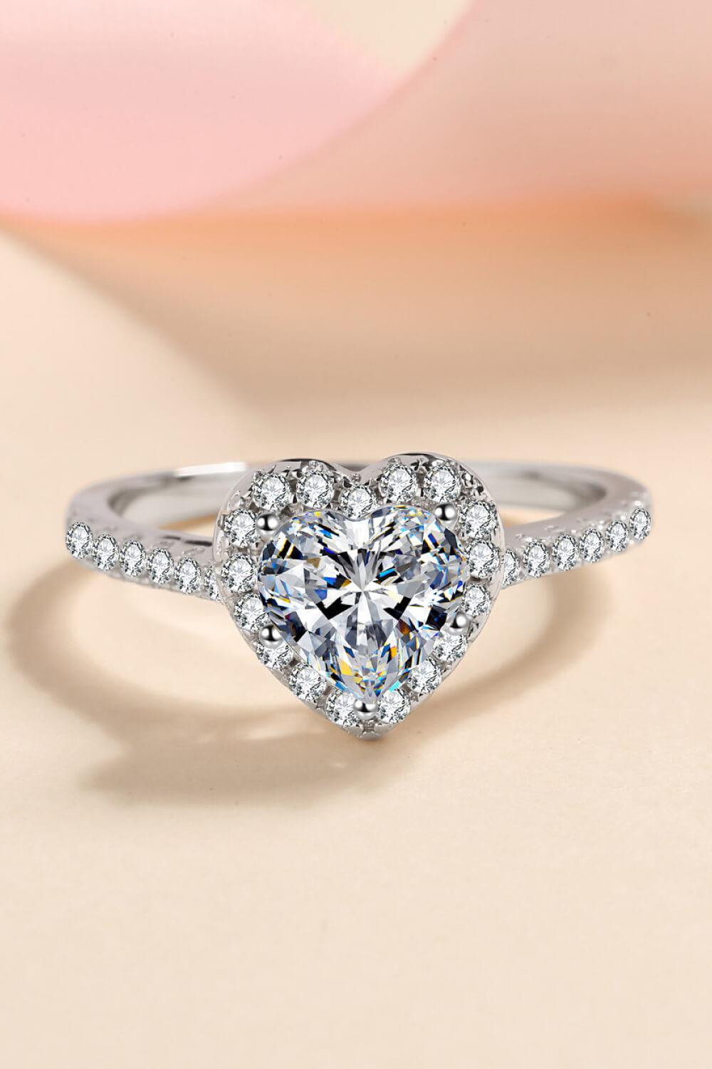 1 Ct Moissanite Heart-Shaped Ring - - Claude Jewelry Moissanite - Shop claudejewelry.com