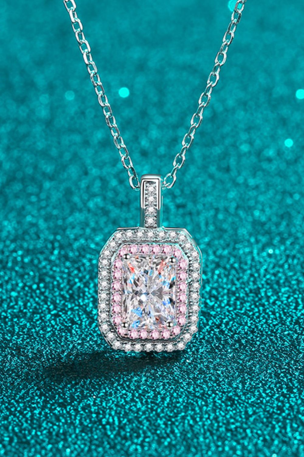 1 Ct Moissanite Pink Geometric Pendant Chain Necklace - Platinum Vermeil- Claude Jewelry Moissanite - Shop claudejewelry.com