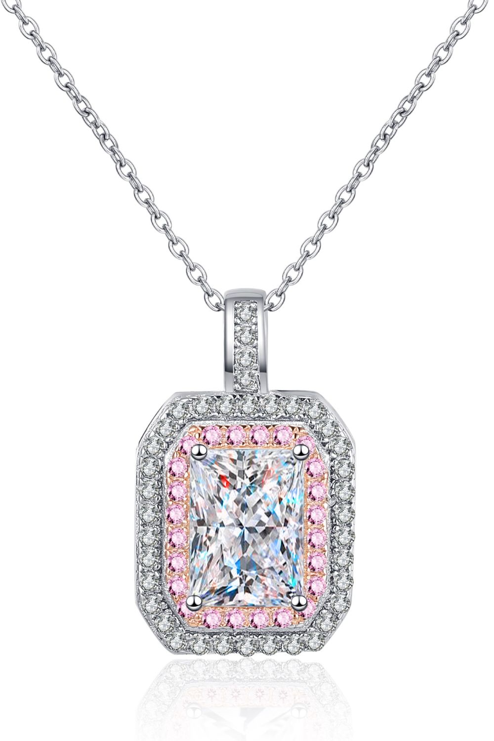 1 Ct Moissanite Pink Geometric Pendant Chain Necklace - Platinum Vermeil- Claude Jewelry Moissanite - Shop claudejewelry.com